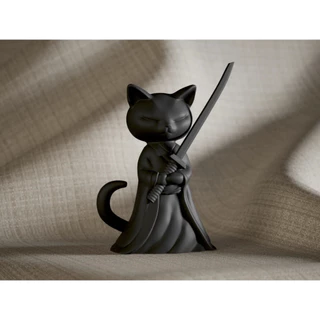 Decoração Gato Samurai 15cm Altura Figure Action