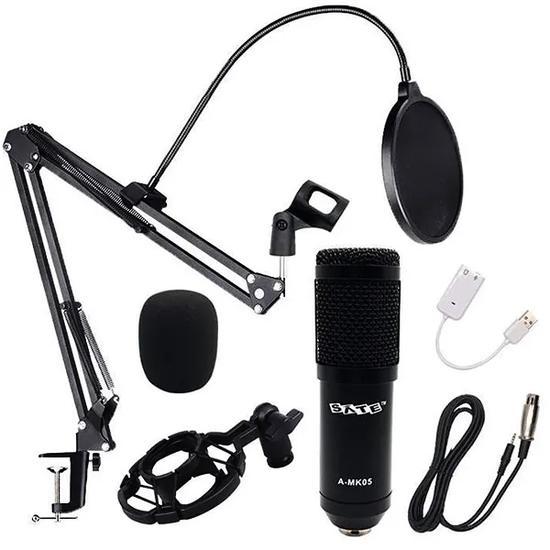 Microfone Streaming Satellite Live Broadcast A-MK05 Unidirecional com Mini Jack 3.5 mm - Preto