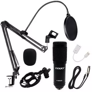 Microfone Streaming Satellite Live Broadcast A-MK05 Unidirecional com Mini Jack 3.5 mm - Preto