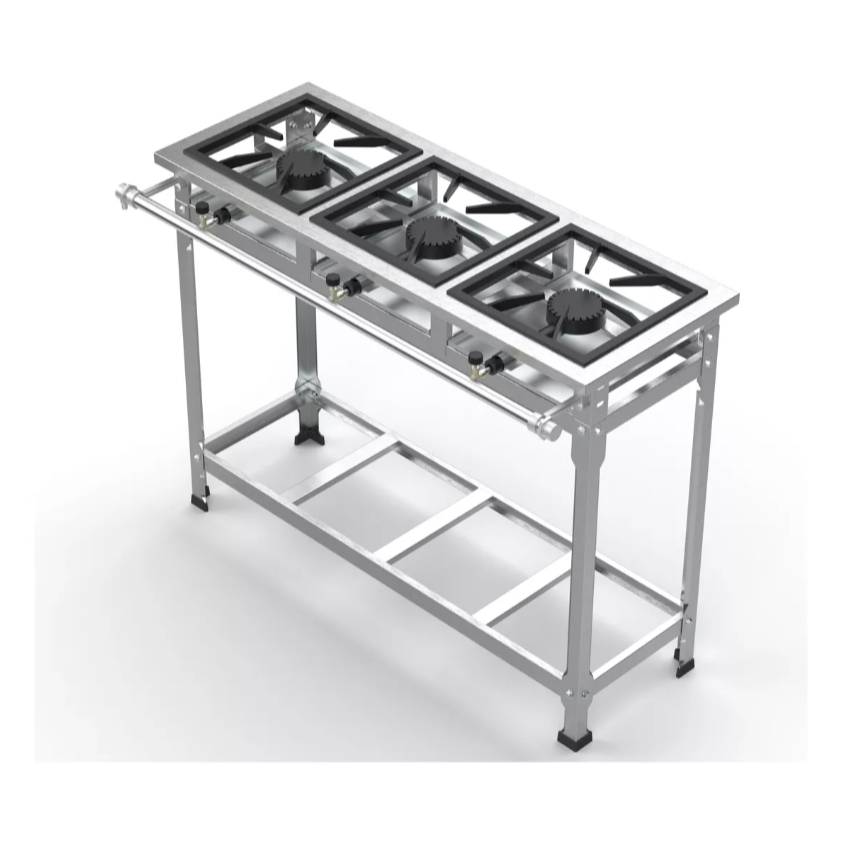 Fogão Industrial 3 Bocas P5 Estampado Inox Alta Pressão