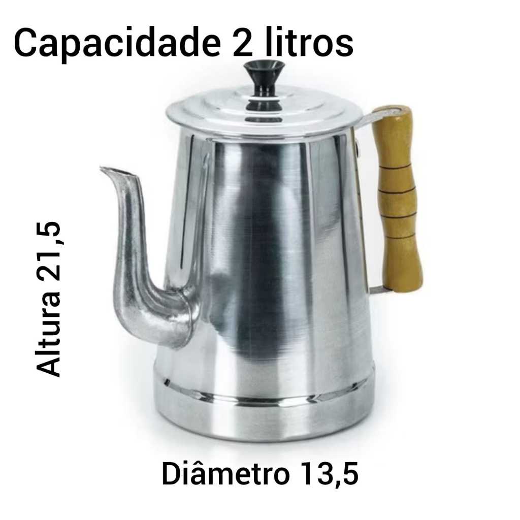 Bule de Alumínio 2 litros com Cabo de Madeira multiuso Chá ,Café, e ...