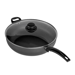 Frigideira Wok Antiaderente 32 cm Tampa de Vidro Profissional