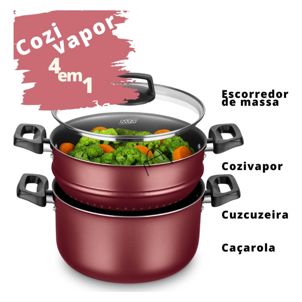 Panela A Vapor Cozivapor Legumes Verduras Cozinha 3 Em 1 Antiaderente 3 ...