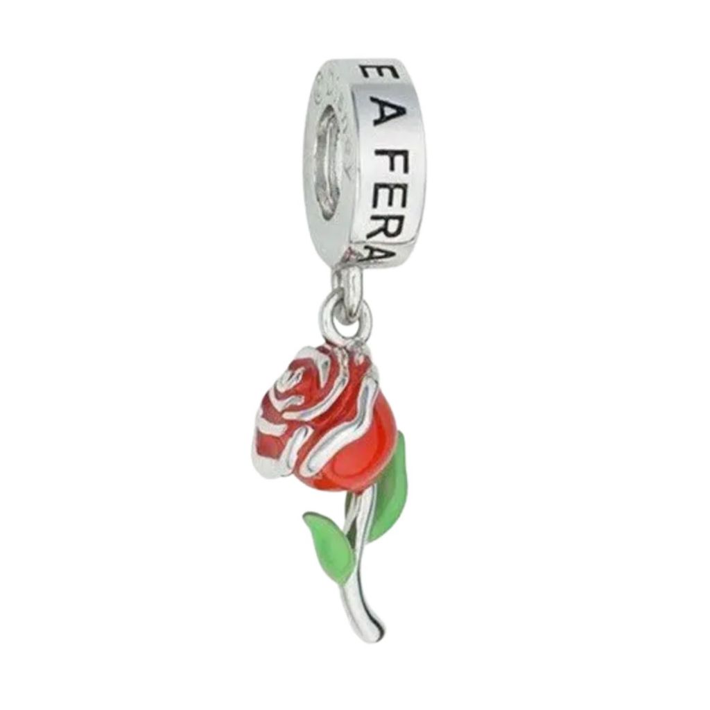 Berloque Rosa Encantada – A Bela e a Fera em Prata 925 | Shopee Brasil