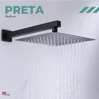 Ducha Inox Chuveiro 25x25 Cm Slim 0,8mm + Cano Preto 40 Cm