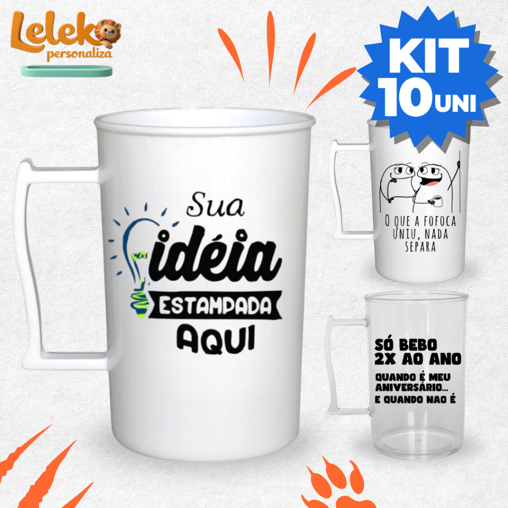 Kit 10 Caneca Personalizada Caneca Chopp Acrílica 400ML - Lembrancinha - Festa - Personalizado