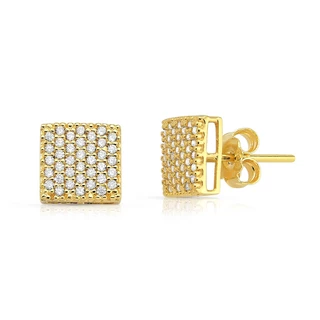 Brinco de Ouro Quadrado 8mm com Pedras em Oferta na Shopee