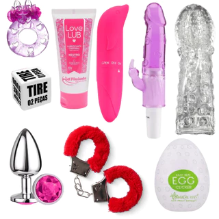 Kit Sex Shop Vibrador Feminino 9 Itens Algema Golfinho Anel