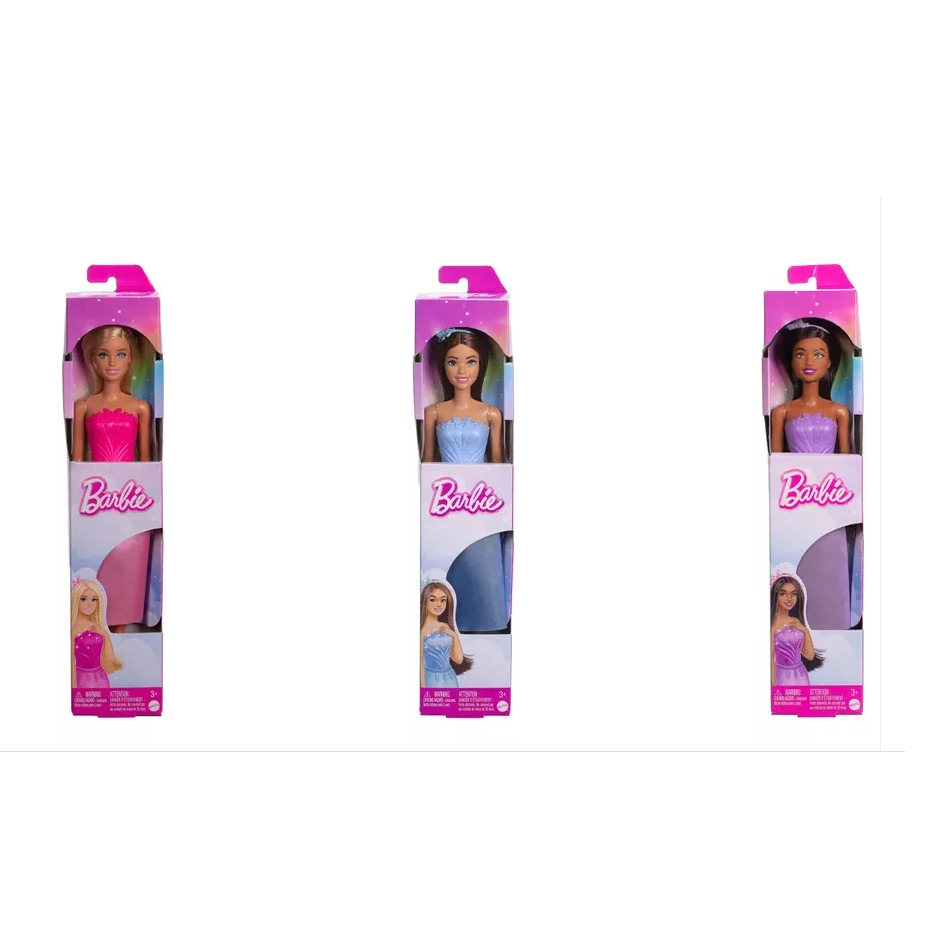 Kit Encantado com 3 Bonecas Barbie Princesas em Vestidos Azul, Roxo e ...