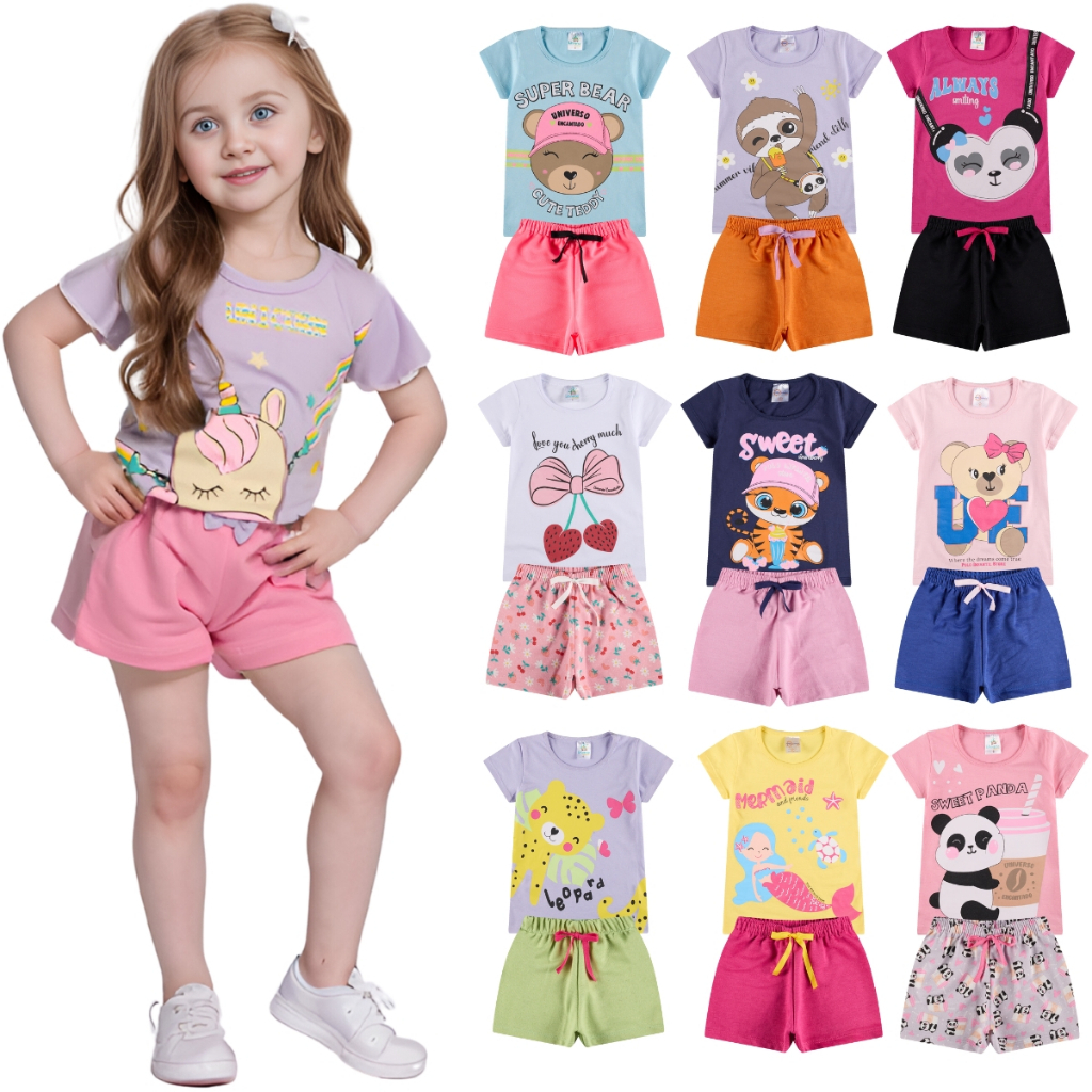 Kit Sortido 10 Peças de Roupas Infantil Meninas 5 Camisetas + 5 ...