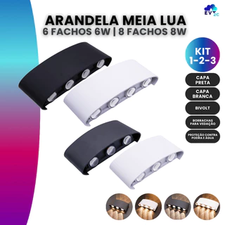 Kit Luminária Arandela Meia Lua Led 6w/8w 6/8 Fachos Cor Branca ou Preta Ip66 Bivolt 3000K