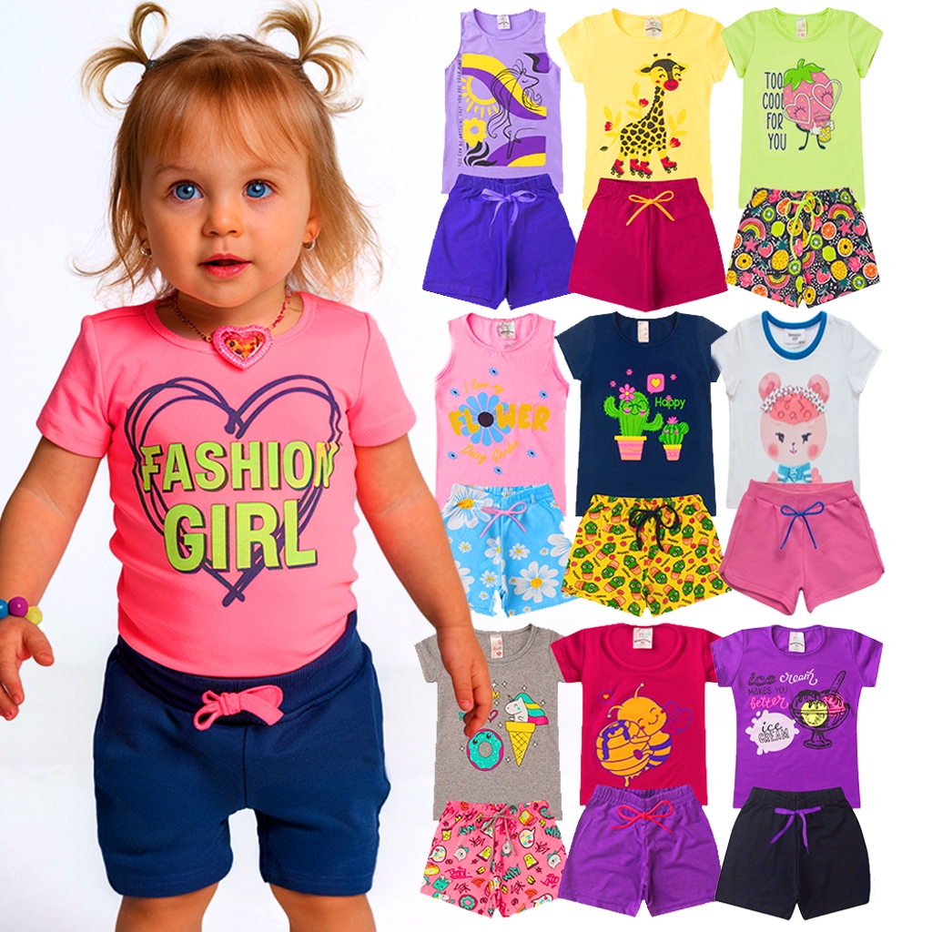 Conjunto Infantil Menina 1 ao 14 Kit 4 Peças Verão Roupa Feminina ...