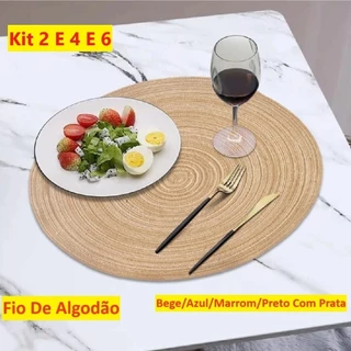Jogo Americano Descanso Fio Algodão Redondo kit 6 4 E 2Un 38Cm Para Mesa De Jantar em Oferta na Shopee