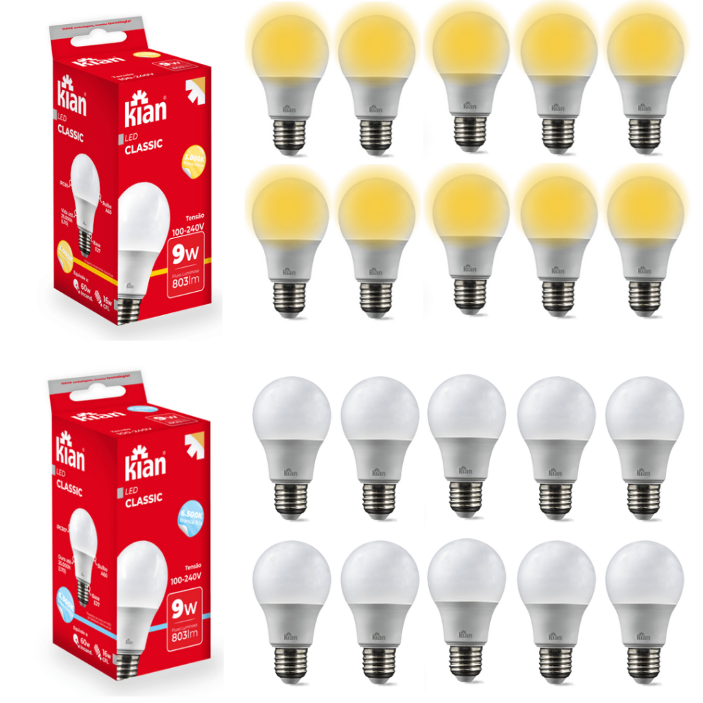 Kit Lampadas Led 9w Branco Frio/Branco Morno 6500k/3000k Bivolt Economica