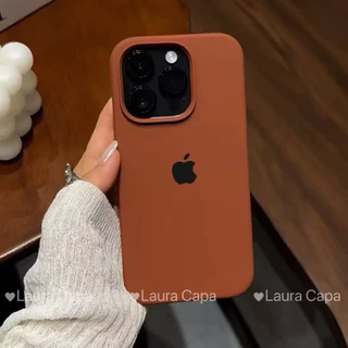 Capinha Capa MARROM CARAMELO Para iPhone 11 12 13 14 15 16 7 8 XR X XS Pro Max Plus Silicone Aveludada Com Logo case