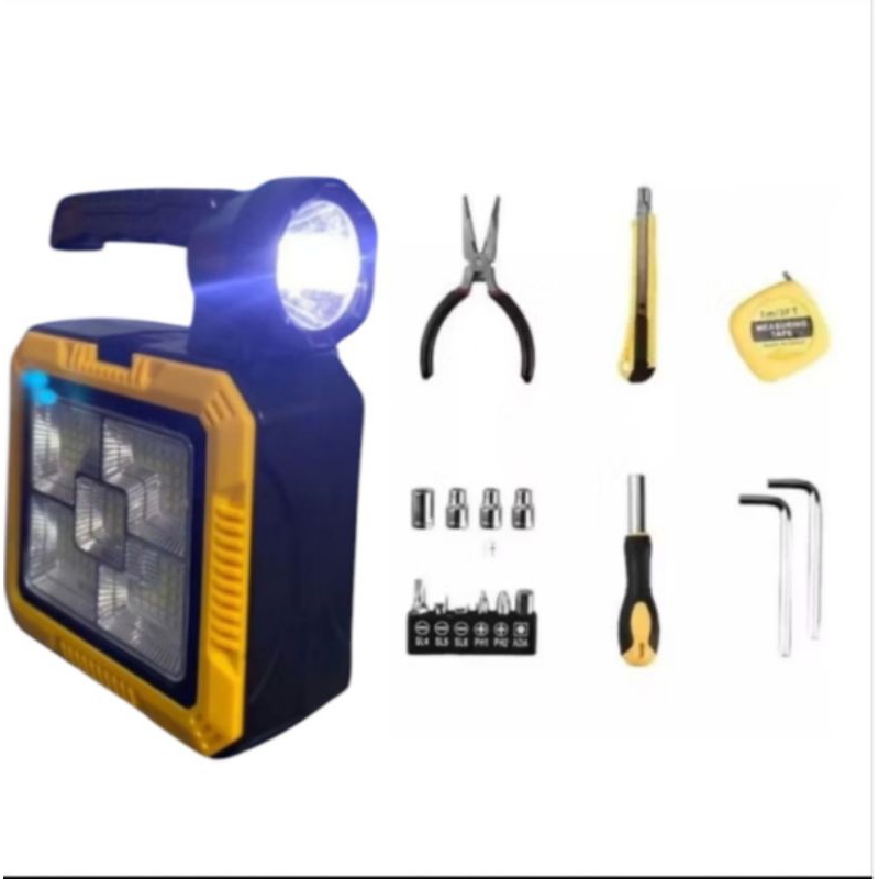 Kit 17pc Lanterna Solar LED Potente Carregador USB Portátil Maleta De Ferramentas Camping Pesca Acampamento15062