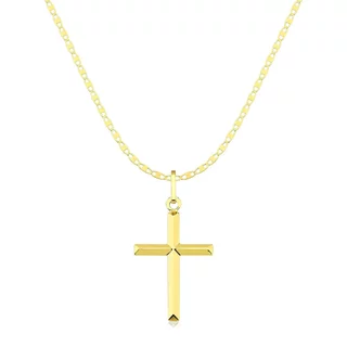 Cordão de ouro 18k masculino 60cm Piastrine e cruz facetada 2cm em Oferta na Shopee