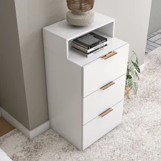 Gaveteiro 3 Gavetas Organizador Criado Mudo Quarto Com Nicho Na Cor Branco
