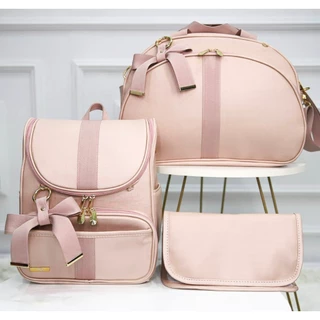 Kit Bolsa Maternidade Rosé/Nude Bolsa Grande , Mochila Prática e Trocador Impérmeavel