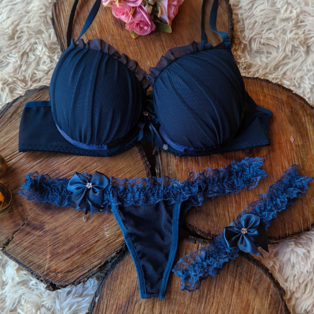 Conjunto Sujetador y Braga Sensual Hilo Dental con Liga para Pierna Lencería