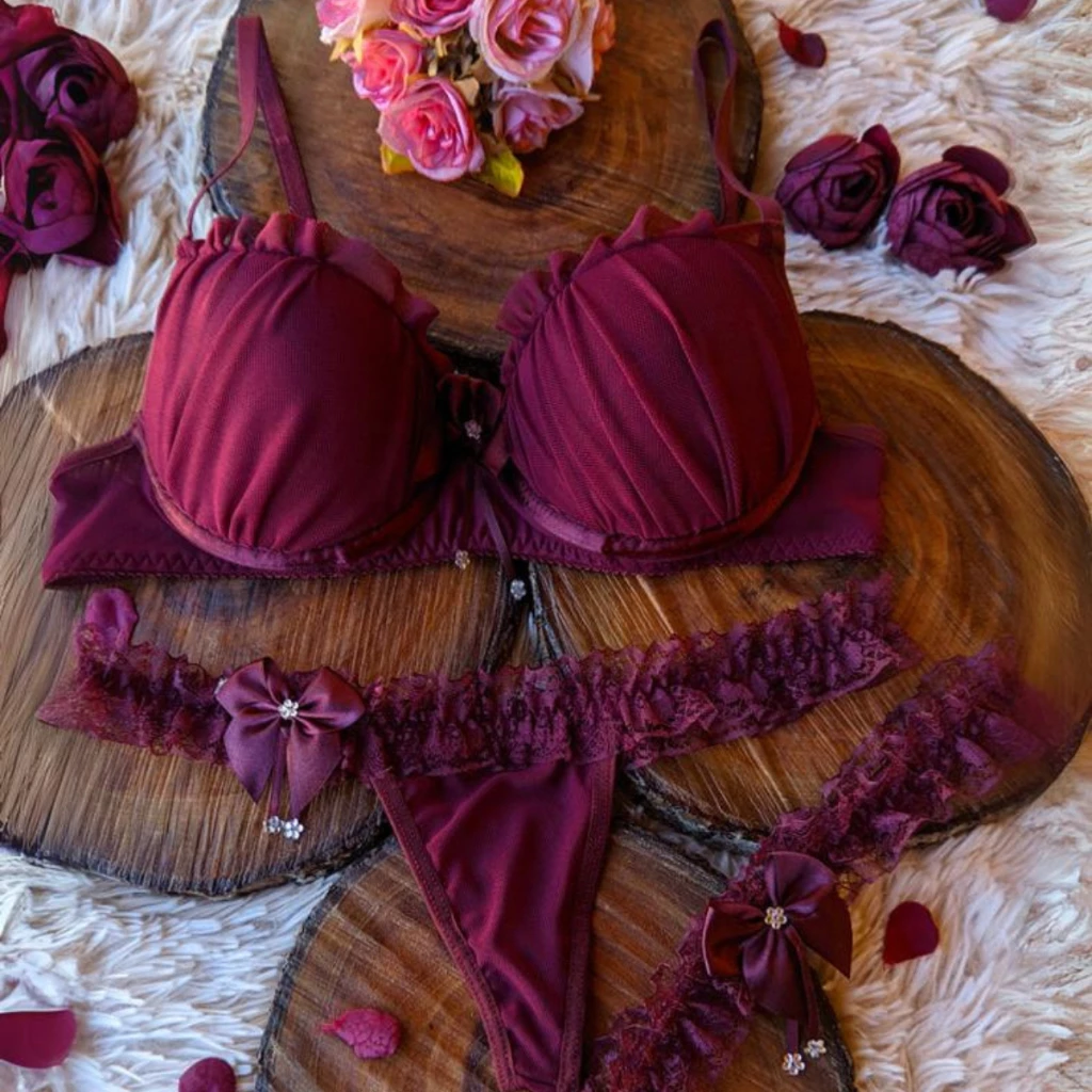 Conjunto Sujetador y Braga Sensual Hilo Dental con Liga para Pierna Lencería