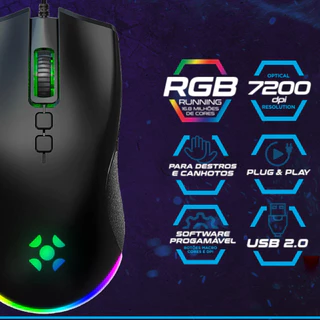 Mouse Gamer Fortrek Blackfire RGB 7200 DPI 6 Botões Macro Programáveis Switch Huano USB 75683