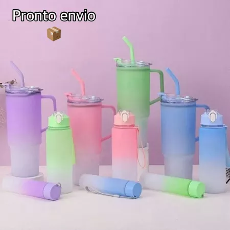 Kit 3 garrafa copo agua squeeze c/ adesivos lembretes beber agua tendencia nova