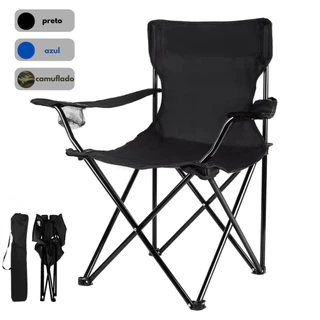 Cadeira Camping Dobrável Com Porta Copos e Bolsa Pesca Praia Acampamento 130kg