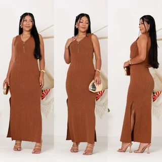 Vestido Feminino Longo com Zíper no Decote - Tecido Ana Ruga Prime em Oferta na Shopee