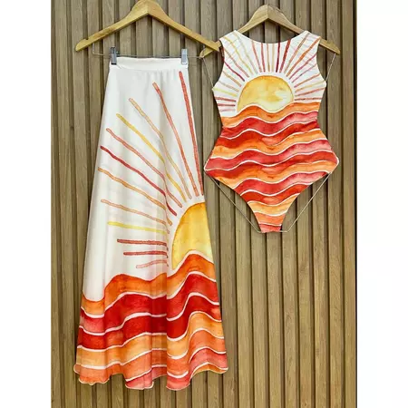 Kit Conjunto Body Maiô E Pareô Saida De Praia Premium Saída de banho Body Maiô