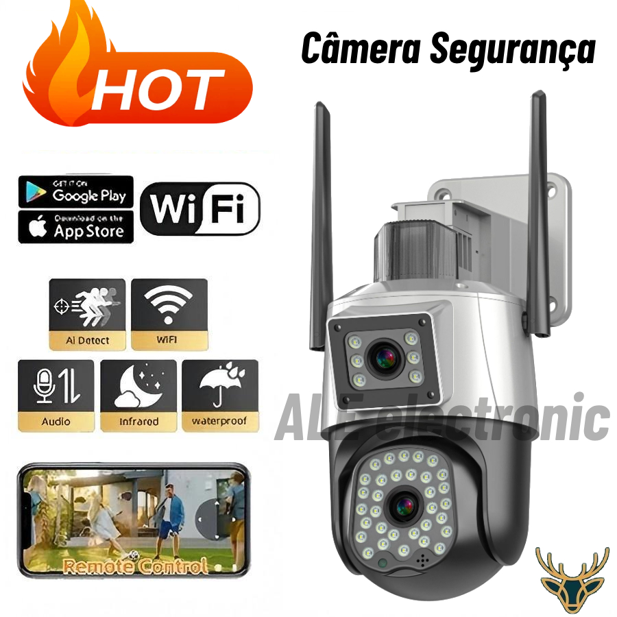 Câmera De Segurança WiFi 360 ° Externa Lente Dupla Sirene Full Hd Dual Lens 1080P prova d'água Câmera de visão noturna