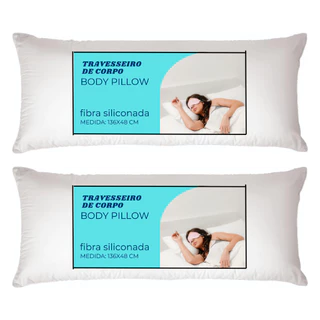 Kit 2 Travesseiros de Corpo Gigante Body Pillow Lavável Zipper 135x40cm Fibra Siliconada Ricardão