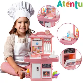 Kit Cozinha de Brinquedo Infantil Solta Água e Som 25 peças Forno Pia Geladeira Panela