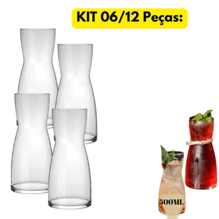 Jogo Kit 06/12 Copos Decanter 500ML Vidro Bar Long Jarra Restaurante Buffet Vinho Drink Resistente