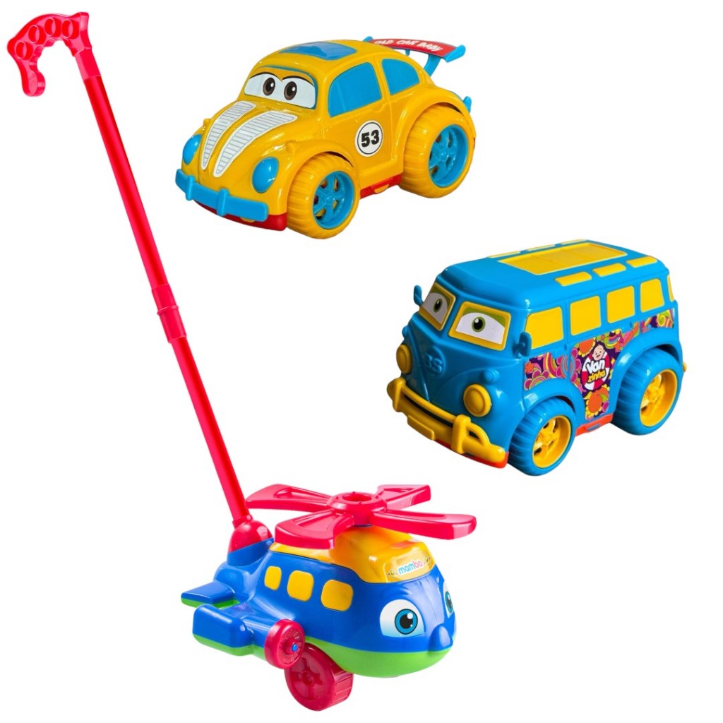 Kit de 3 Brinquedo infantil Helicóptero Push Plane Gira Hélice +
