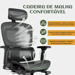 Cadeira Escritório Ergonômica Mônaco BT07/WT07 Luvinco Malha Respirável Lombar Adaptável Apoio Pés