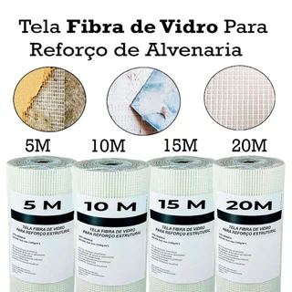 Tela Fibra Vidro Base Coat Reforço Superfícies Construção Alvenaria Opções 5m 10m 15m 20m