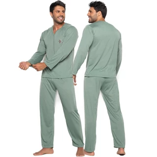 Pijama Longo Adulto Masculino Blusa Manga Comprida Calça 009 em Oferta na Shopee