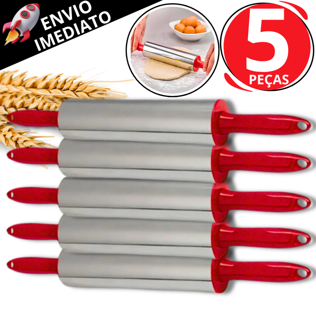 Kit 5 Rolo Giratório Inox Para Abrir Massas Amassador De Massa Pizza ...