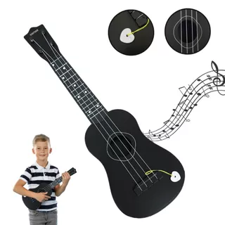Mini Violao Infantil Ukulele Palheta Cordas Aço Afina Preto