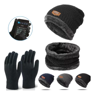 Kit De Frio Intenso Luva Touch + Touca e Protetor De Pescoço Pelinho Forrada Feminino Masculino