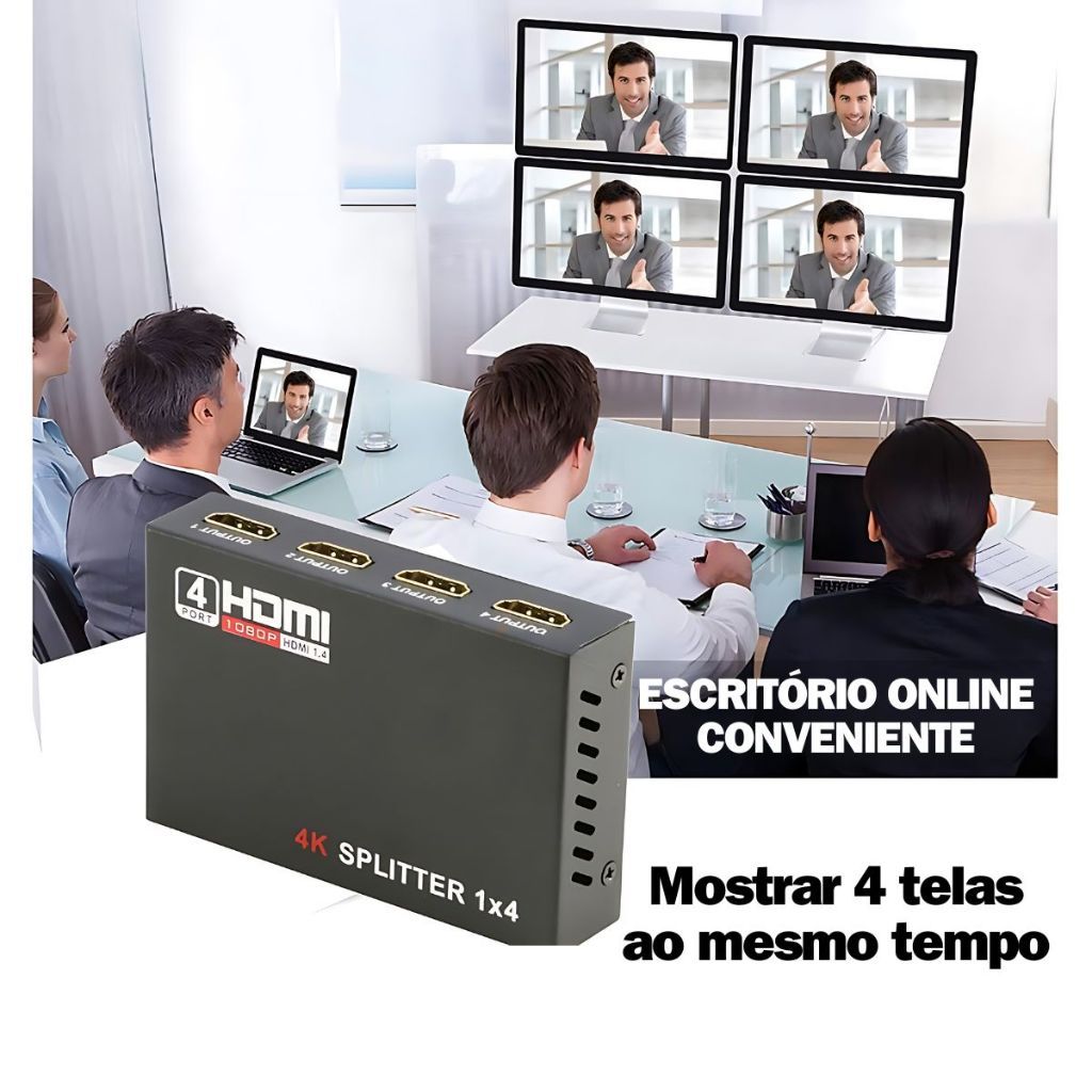 Splitter Distribuidor de Imagem HDTV 1x4 Divisor Full Hd 1.4 3d