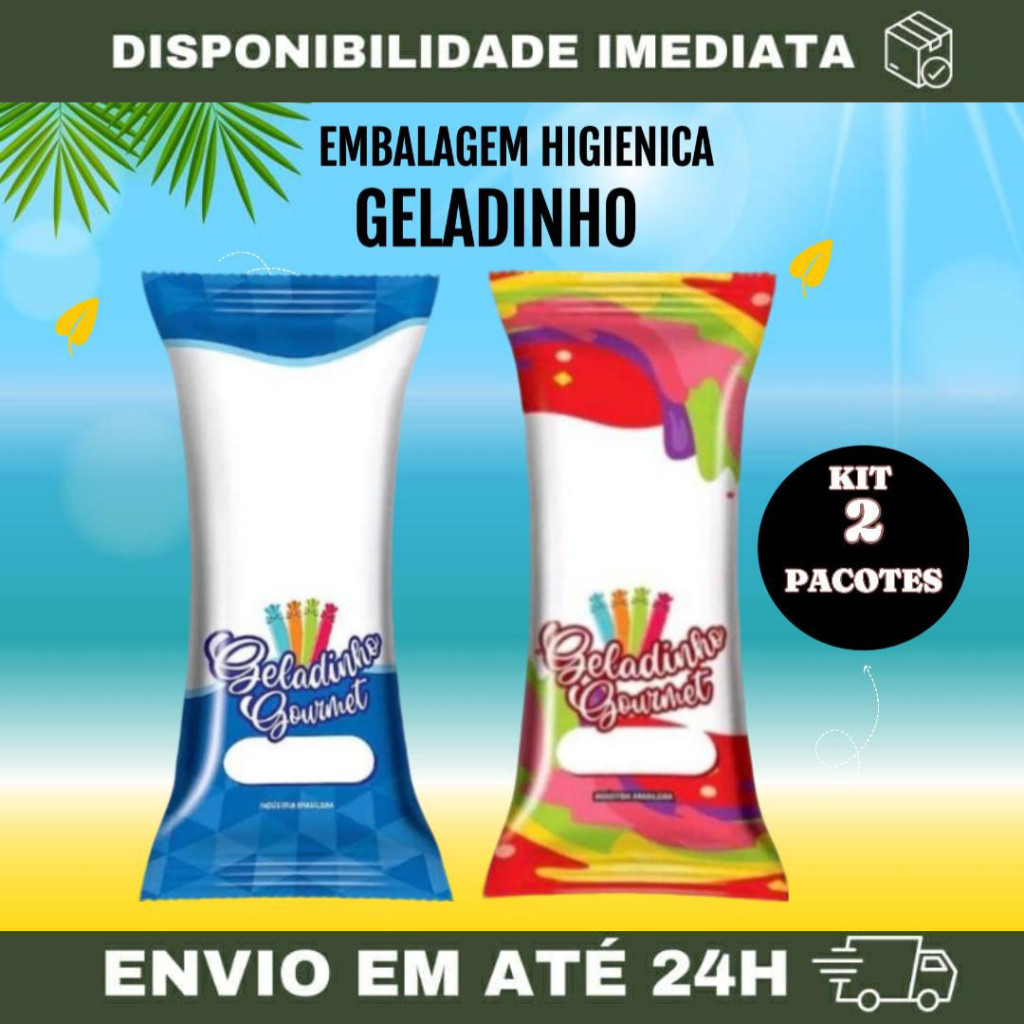 02 PACOTES Embalagem Higiênica bopp para geladinho gourmet (Vermelho ...