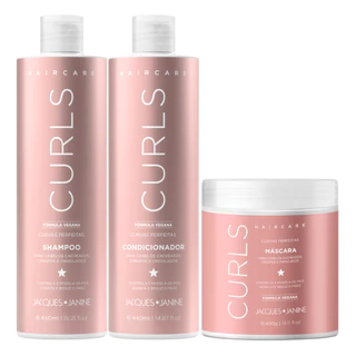 Kit Jacques Janine Hair Care Curls Shampoo 450ml Condicionador 440ml Máscara Creme Hidratação 400g em Oferta na Shopee