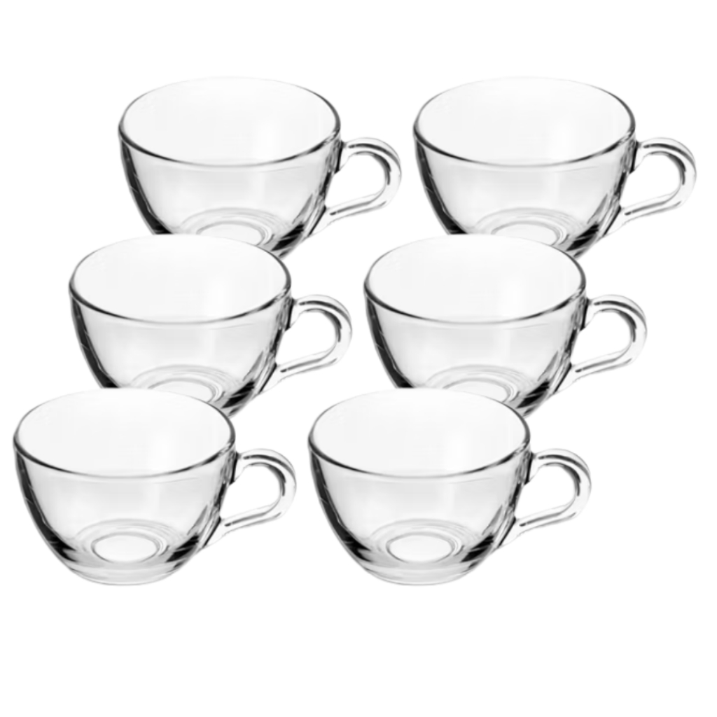 Jogo de 6 Xicaras de Vidro Transparente 140ml Chá Café