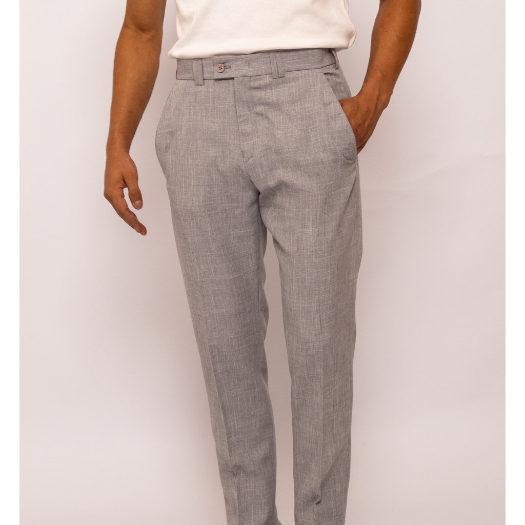 Calça Social Masculina Cinza Claro com textura em linho, modelagem Slim ...