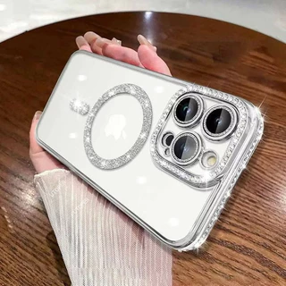 Alta Qualidade Diamante Glitter Chapeamento Claro Para Magsafe Caso iPhone 16 15 14 13 12 14Pro Max Magnético Capa