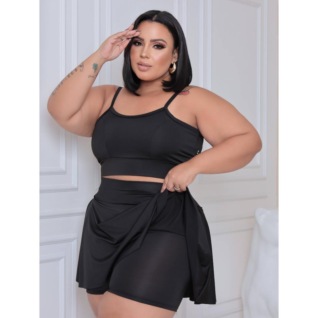Conjunto plus size short saia e top zumba academia treino G1 ao G3
