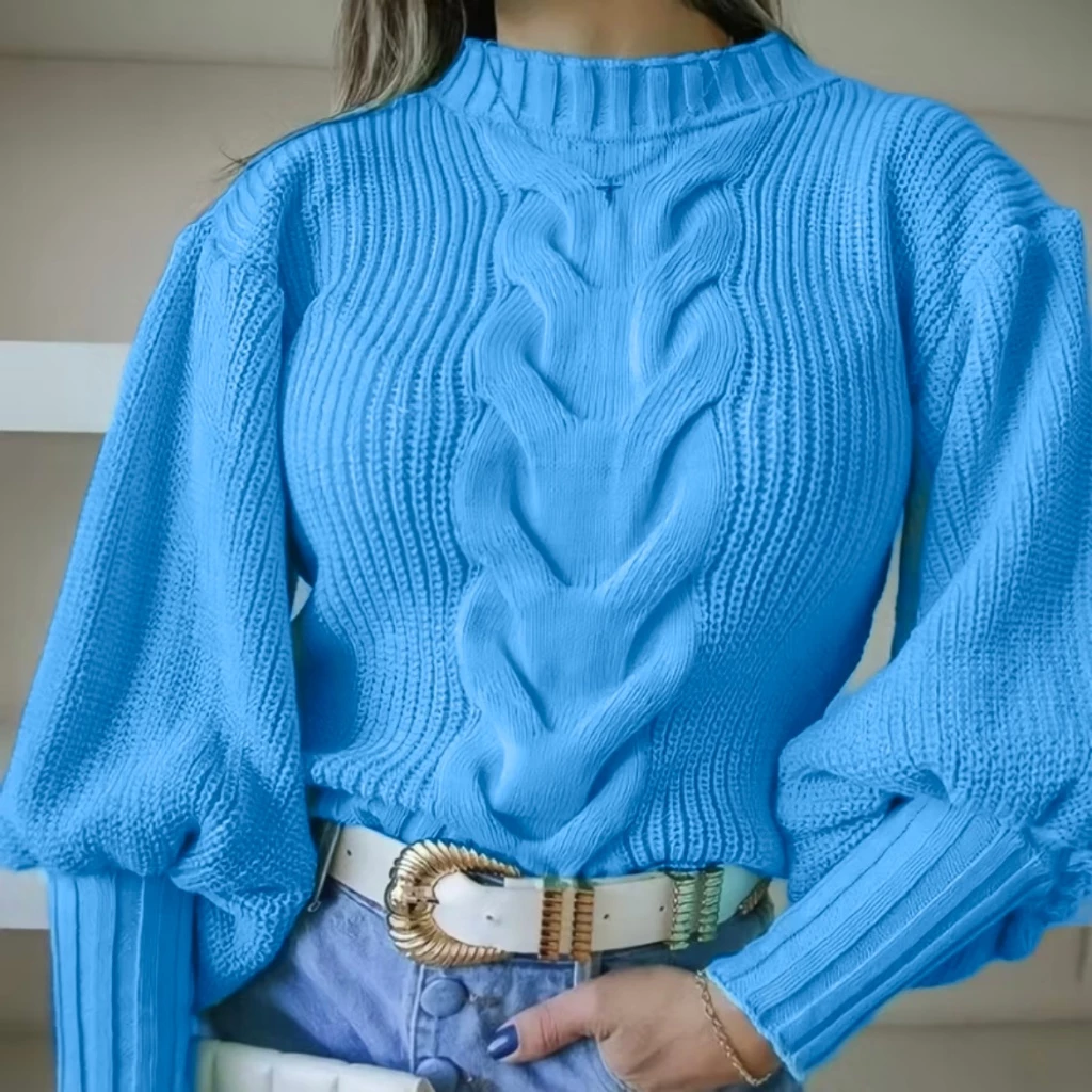 Blusa de frio feminina estilo blogueira com trança tendência 2025 blusa tricot manga bufante