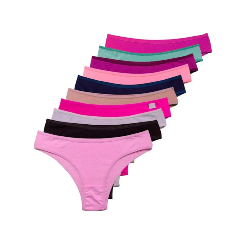 Kit 10 calcinha de algodão conforto cós alto tanga cotton feminina